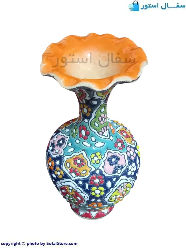 گلدان سفالی میناکاری ۲۰ سانتی قیمت گلدان میناکاری سفالی