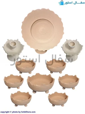 ست هفت‌ سین سفالی کنگره ای سه‌ پایه با آینه و شمعدان