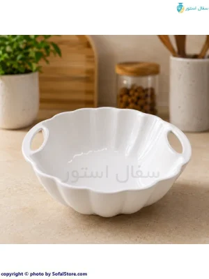 کاسه سرامیکی دسته‌ دار سفید لالجین